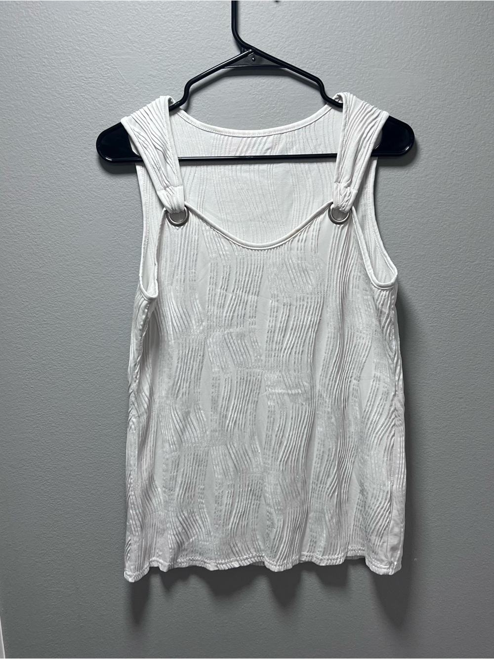 White Textured Tank Top with Ring-Strap Detail Size L